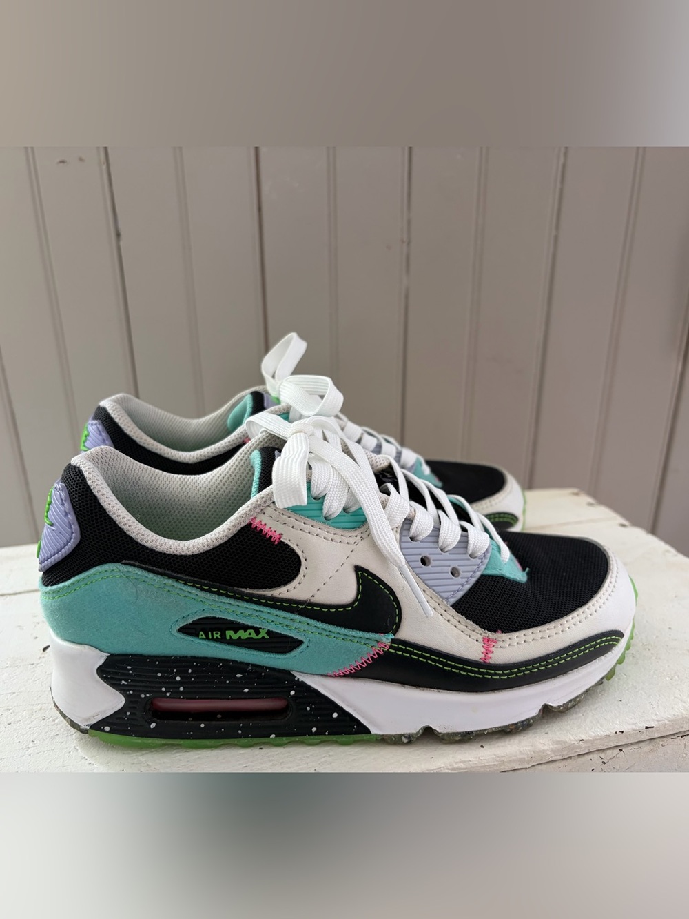 Nike Black, White & Teal Low Top Sneakers with Lime Accents